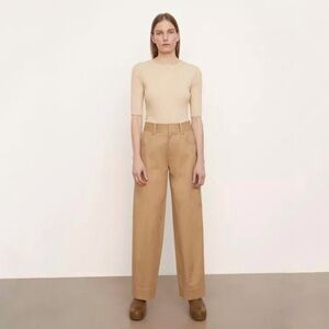 Vince Seam Front Trouser High Rise Wide Leg Cotton Pant Neutral Camel 14 Large